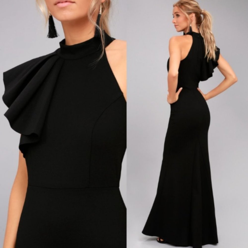 Lulus Margaux Black One-Shoulder Maxi Dress